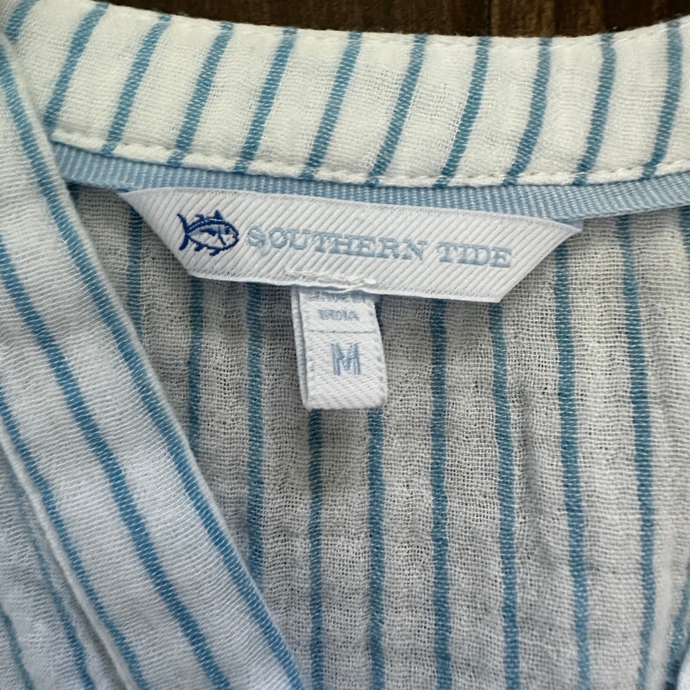 Southern Tide Women Blue White Striped Cotton Gauze Tiered Mini Dress Medium - Picture 3 of 7